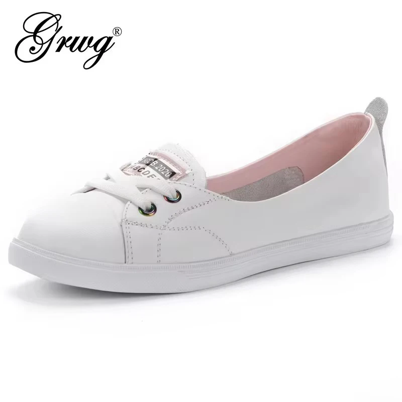 

100% Genuine Leather Women Causal Shoes Female Spring Casual White Shoes Sneakers Slip On Flats Breathable Outdoors Feetwear