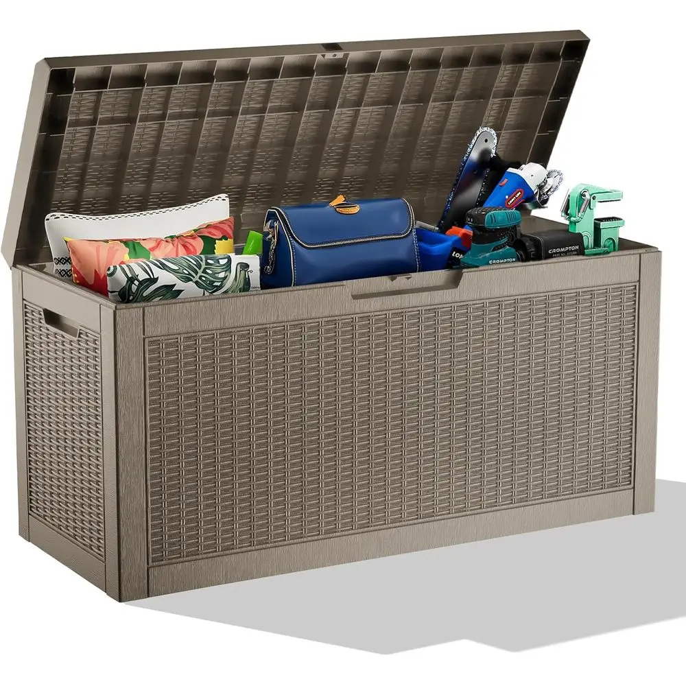 60 Gallon Resin Deck Box - Lockable Outdoor Storage for Patio Furniture, Pool Accessories, Garden Tools, Waterproof Grey