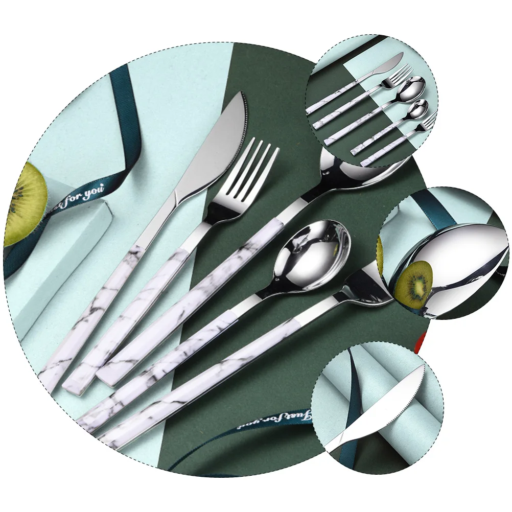 

5pcs Stainless Steel Cutlery Set Knives Forks Spoons Healthy Homey Style Simple Classic Design Rust Proof