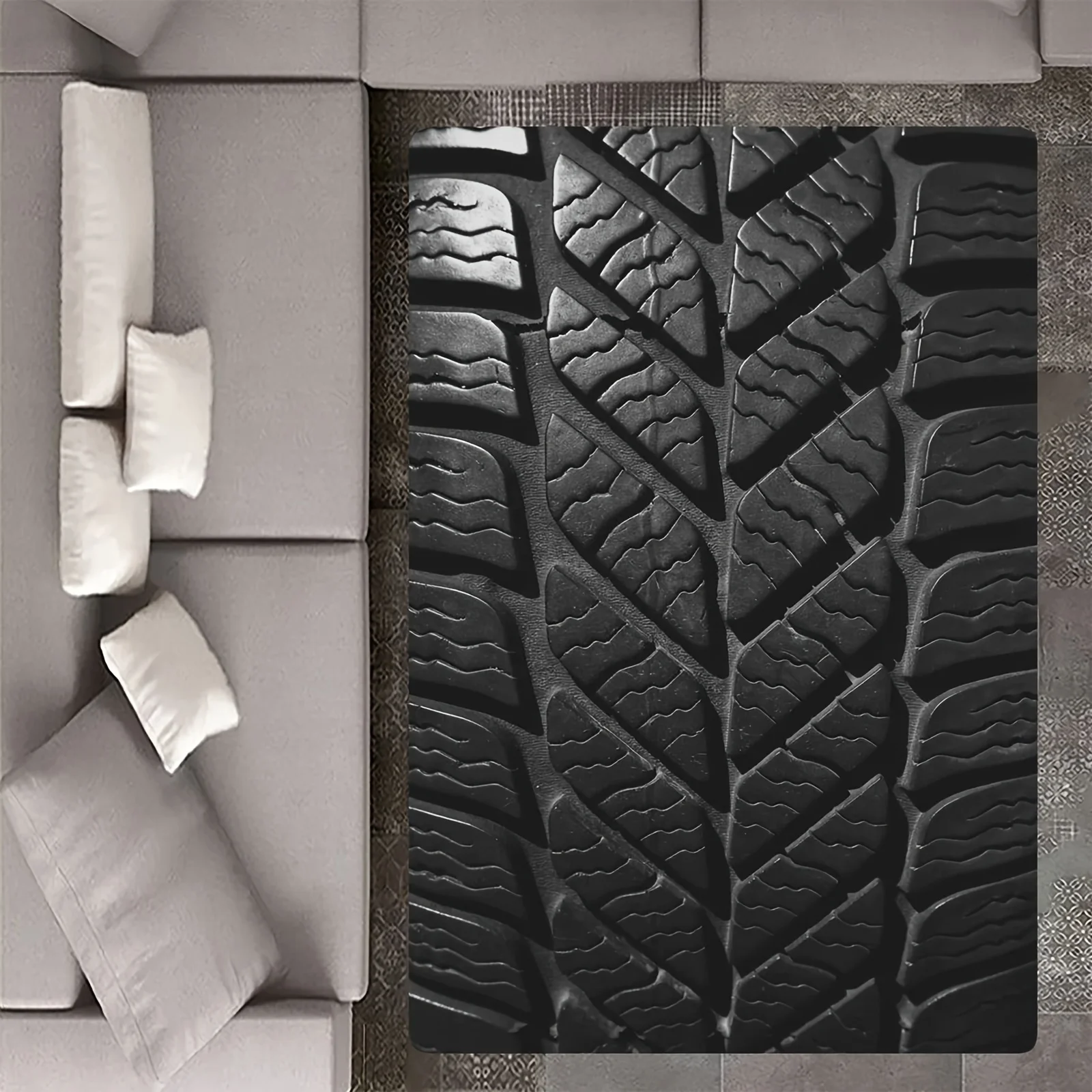 Car Tire Print Soft Area Rug for Living Room Kitchen Indoor Use Modern Home Decor Durable Non-Slip Floor Mat