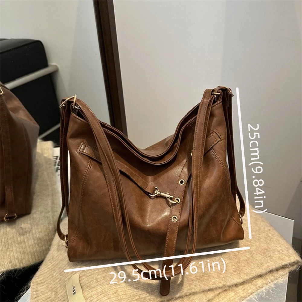 Mode Nieuw Ontwerp Gesp Schoudertas Effen Kleur Grote Capaciteit Vintage Tote Bag Lederen Crossbody Dames Backapck Meisjes