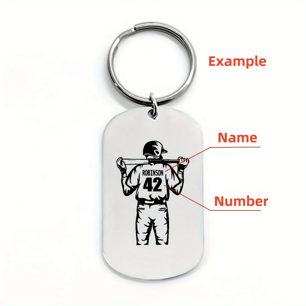 

Custom Engraved Stainless Steel Baseball Keychain Personalized Name & Number Sporty Keyrings with Player Ideal Gift for Fans