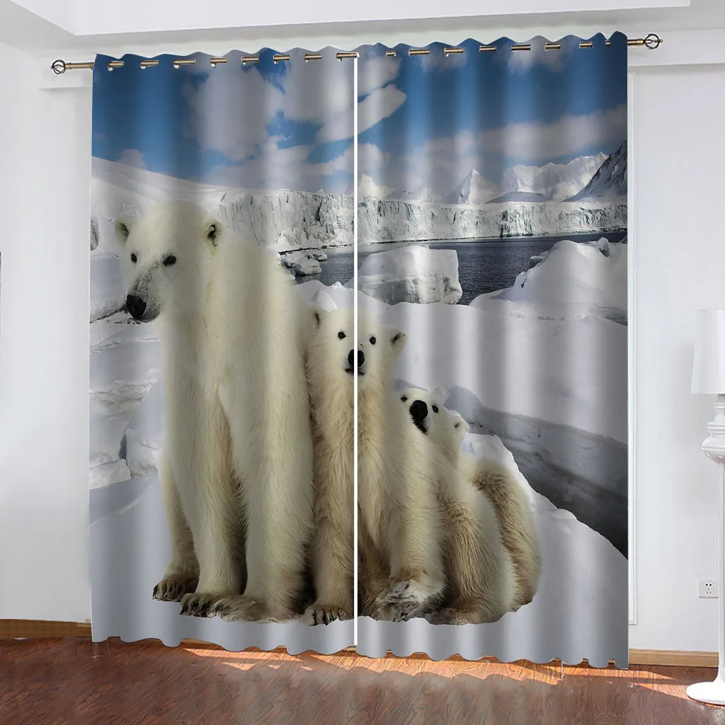 

HUANZHUANG Kids Blackout Curtains for Bedroom, Glacial Polar Bear Pattern Eyelet Thermal Insulated Curtains for Nursery Set