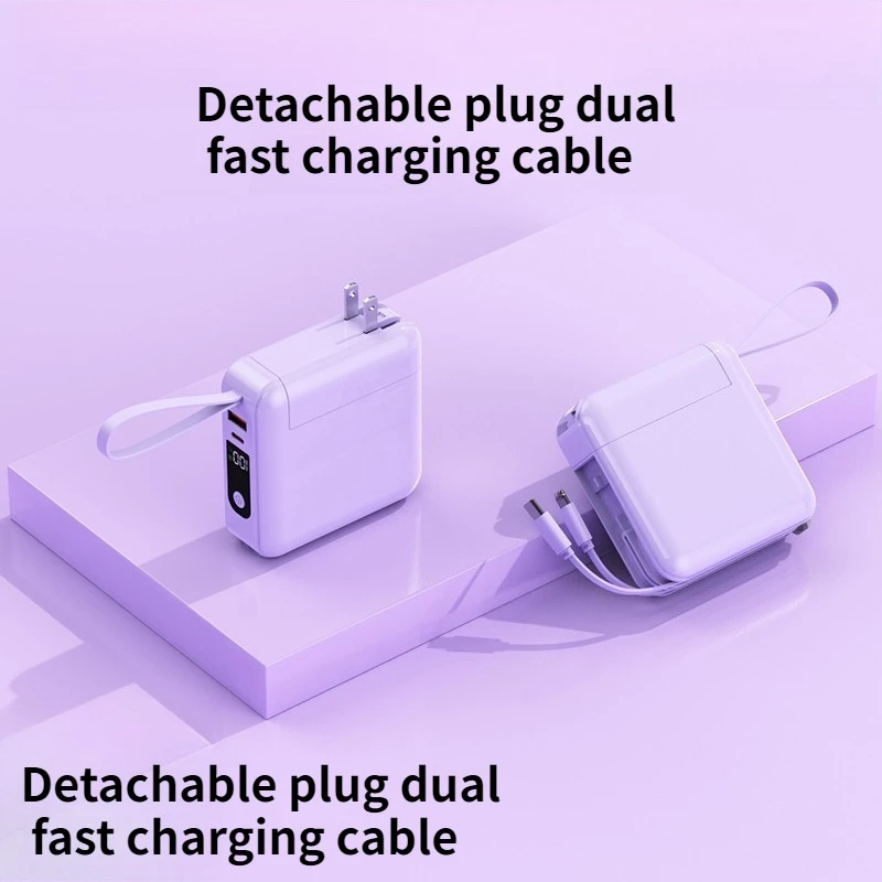 AC Plug Power Bank with Built-in Cable, Large Capacity 20000mAh Super Fast Charging 22.5W Portable Power Bank