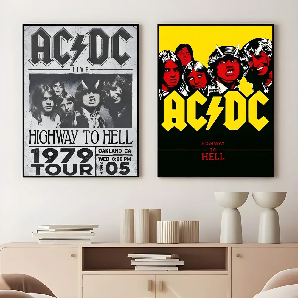 A-AC-DC Band Singer Retro Poster Sticky Wall Art Printing Waterproof Home Living Bed Room Bar Aesthetic Decor