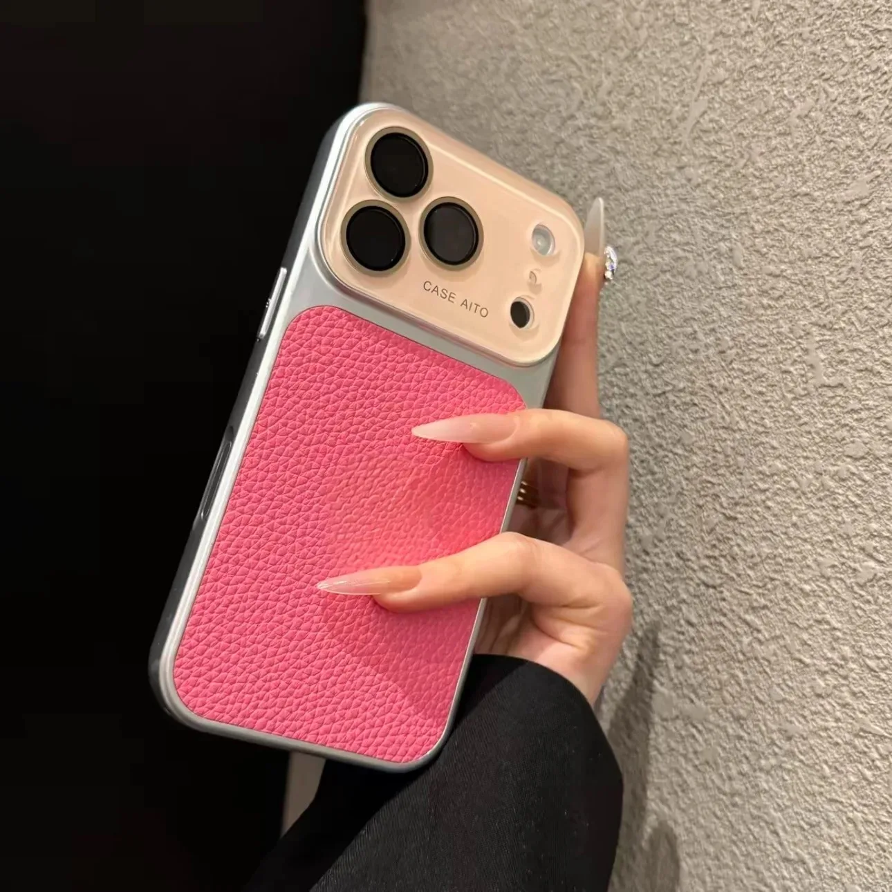 Luxuriöse Leder-Handyhülle für iPhone 17 16 15 14 13 Pro Max, Kreative Große Fenster-Design Farbblock-Glaslinsen-Schutzhülle