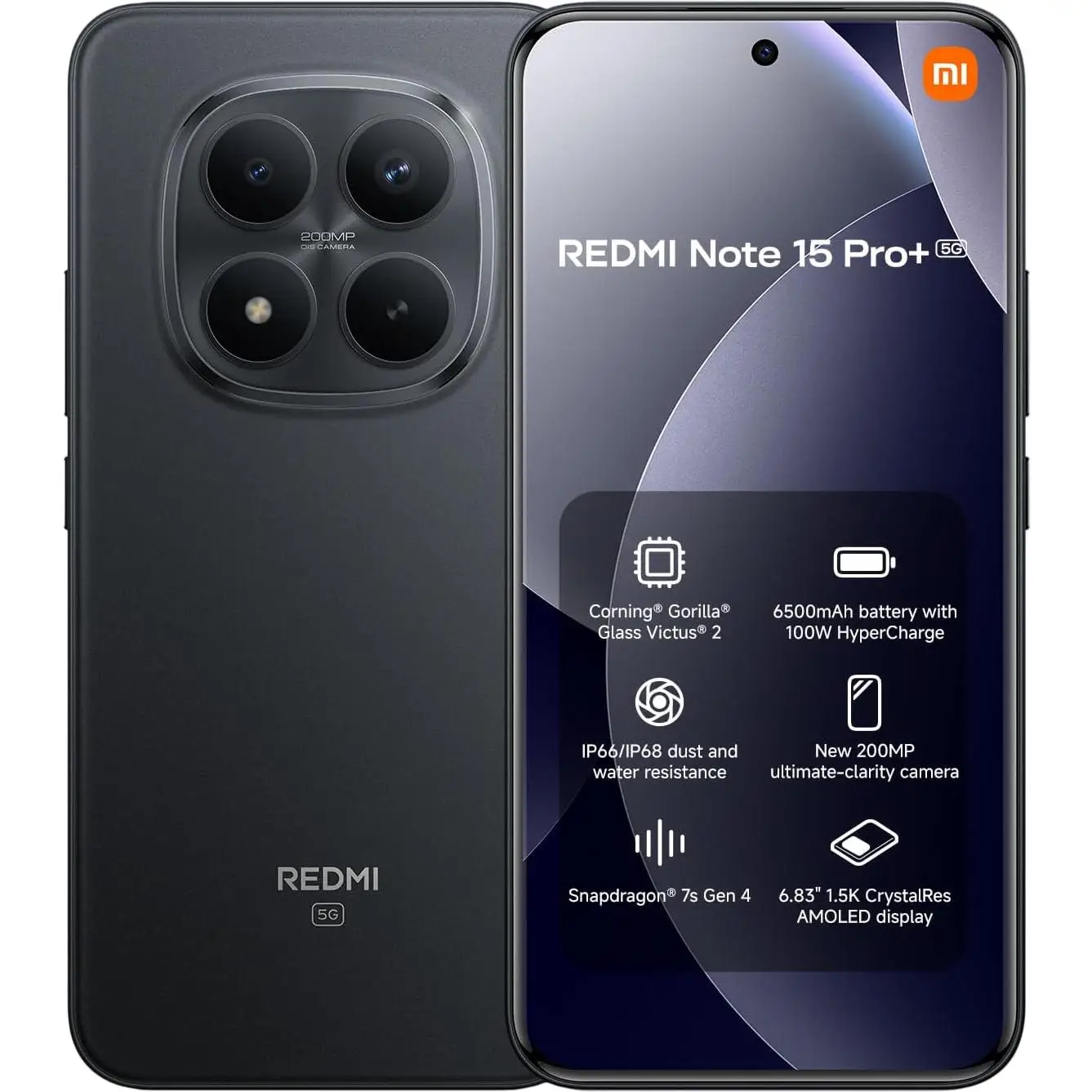 Móvil Xiaomi Redmi Note 15 Pro Plus 5G con Pantalla AMOLED 6,83", 8GB/12GB RAM, 256GB/512GB, Cámara 200 MP, Snapdragon 7s Gen 4, Batería 6500 mAh (Cargador no incluido)