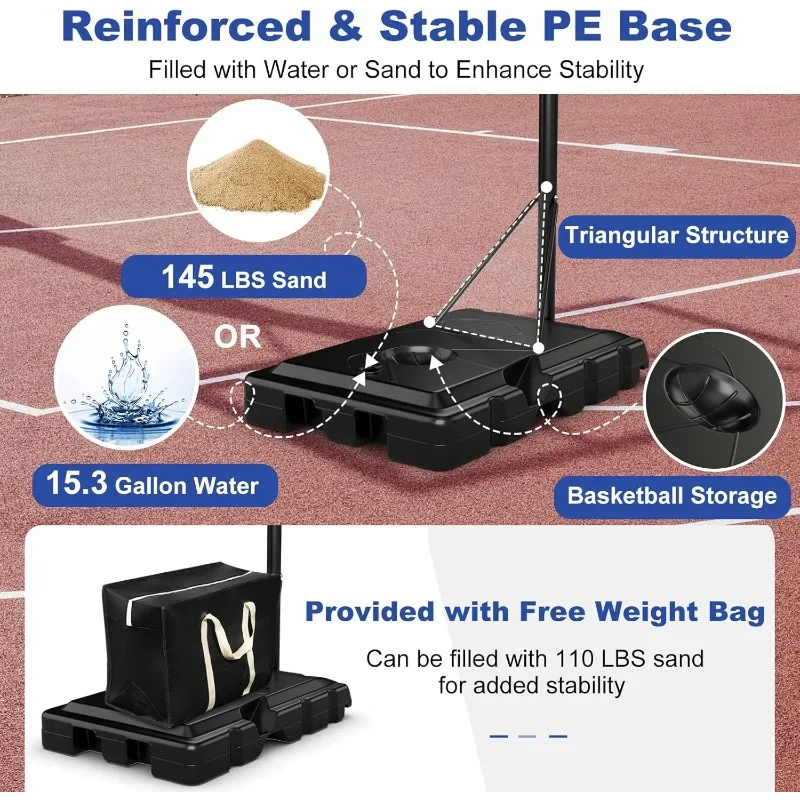 Goplus แบบพกพาปรับห่วงบาสเกตบอลกลางแจ้ง,เป้าหมายบาสเกตบอล 10FT W/44 ''Shatterproof Backboard,ฐานเติม,ฟรีน้ําหนักกระเป๋า