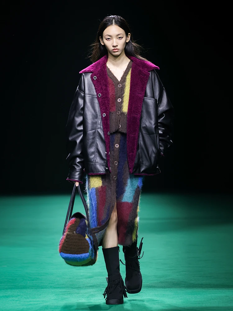 

Куртка DNT в корейском ретро-стиле, двусторонняя, из искусственной овечьей шерсти и ПУ, осенне-зимняя, новая, женская...