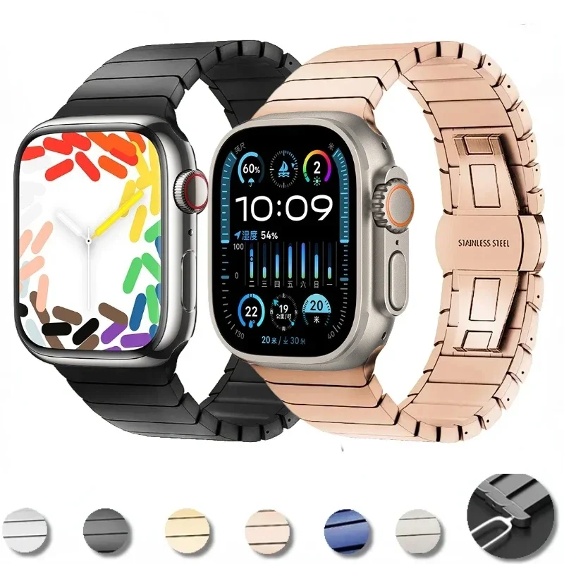 

Metal Link Bracelet Strap for Apple Watch Ultra2 10 9 8 7 6 5 4 SE 46mm 45mm 49mm 44mm 41mm 40mm 42mm Stainless Steel Bracelet