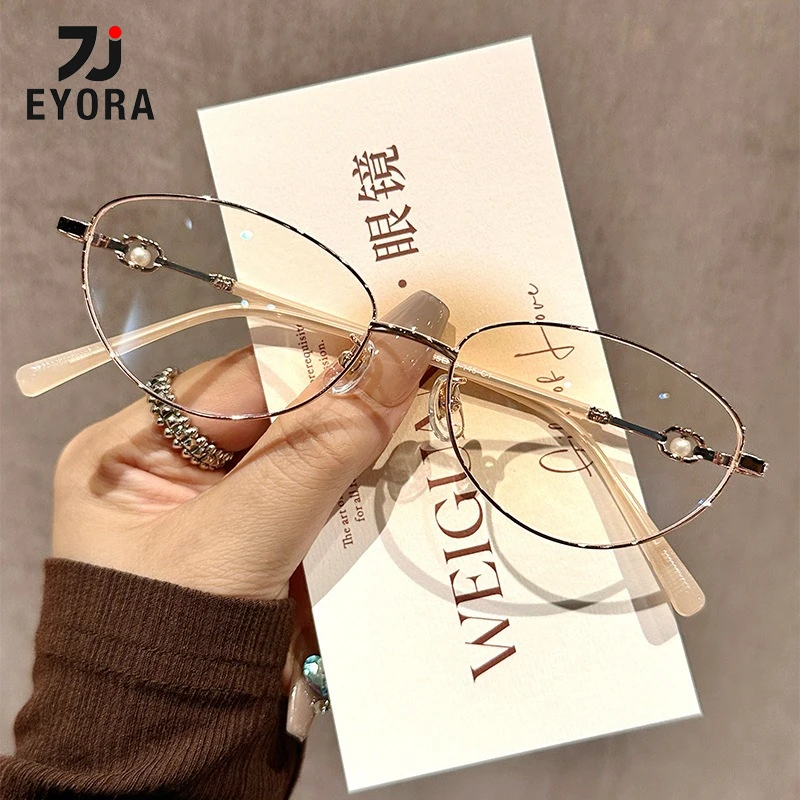 

EYORA Currents Alloy Lightweight Oval Reading Glasses Anti Blue Ray Myopia and Hyperopia Photochromic Prescription Eyewear Lens