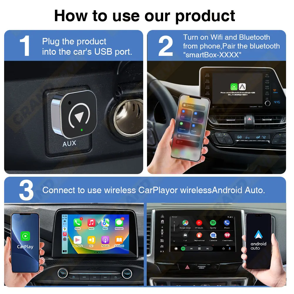 Neue Drahtlose CarPlay Android Auto Adapter USB Dongle Smart Mini Box Plug Und Play Universal Für VW Toyota Nissan Honda Ford Benz – Detail 10