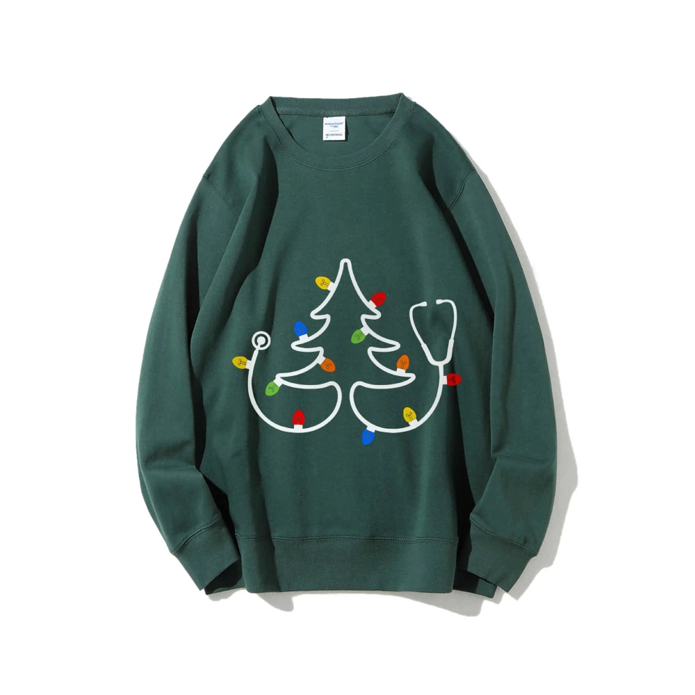 Stethoscope Christmas Sweatshirt Holiday Tree With Lights Hoody Medical Xmas Sweaters Nurse Gift Healthcare Worker Sweatshirt