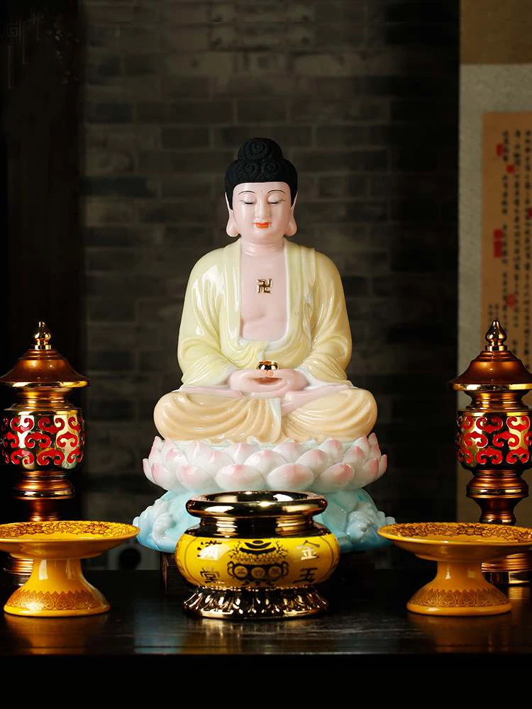 30CM large-  2020TOP grade jade Porcelain gilding RULAI Sakyamuni Buddha # Home family efficacious bless Talisman Worship statue