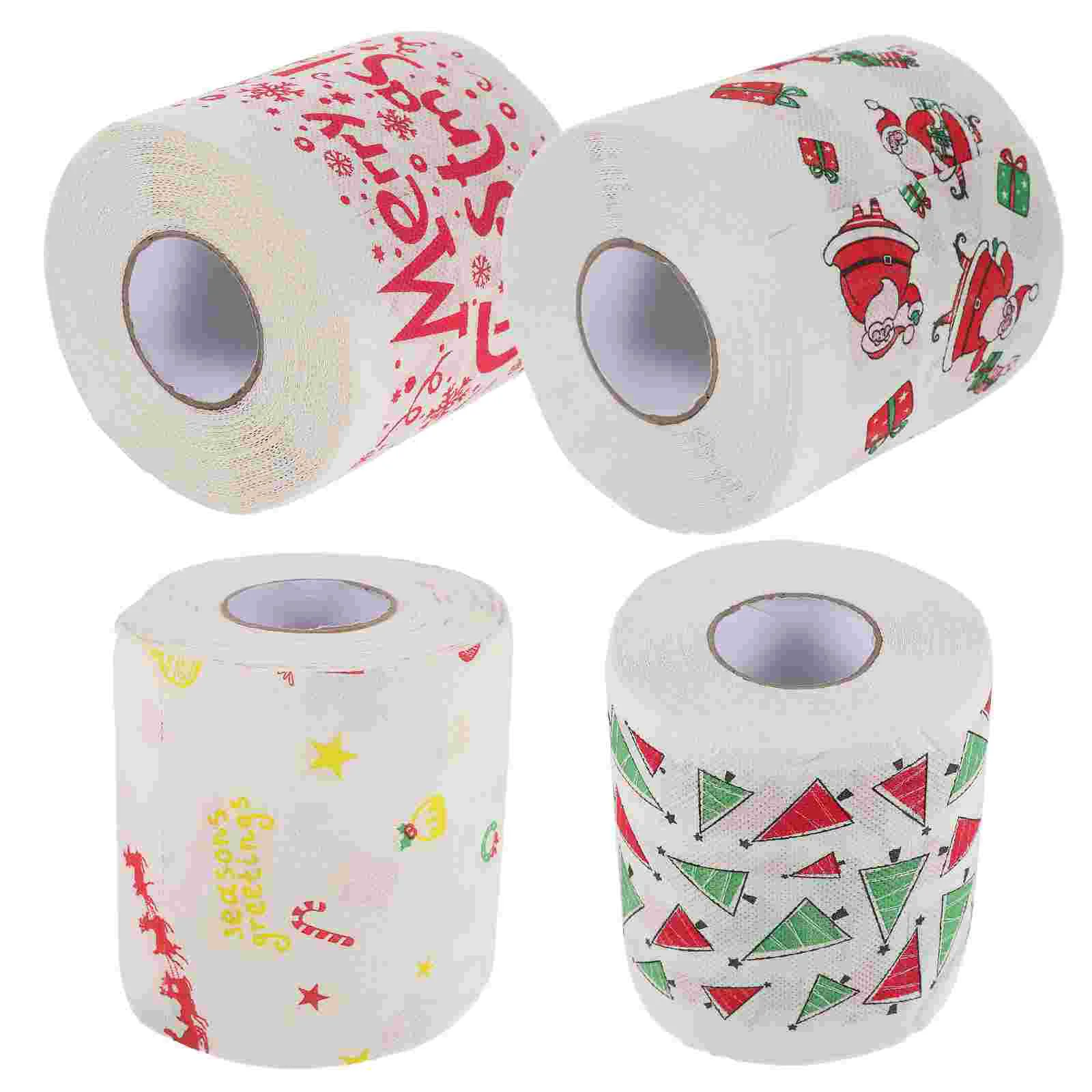 4 Rolls Christmas Toilet Paper Snowflake Bathroom Tissue Facial Napkins Decor Double Layer Xmas Trees Santa Claus Creative