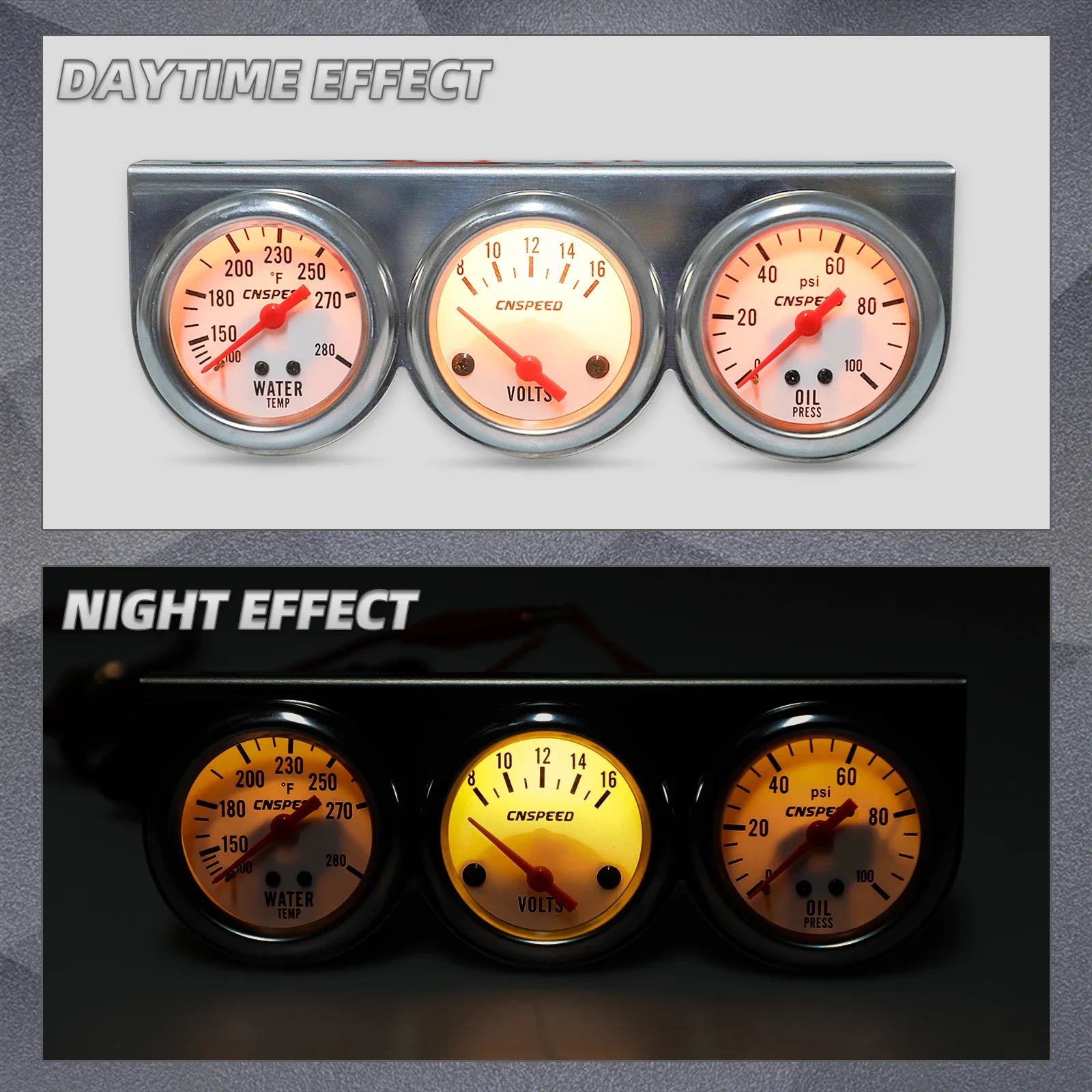 

2" 52mm 12V Triple Gauge kit Oil gauge Volt meter water temp Mechanical 3in1 Chrome Panel Triple table triple indicator kit