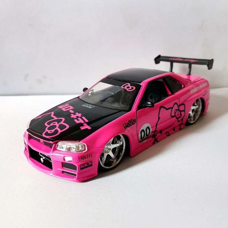 Diecast Alloy 1:24 Pink 2002 Skyline GTR R34 Car Model Adult Classic Collection Display Ornament Gift Souvenir