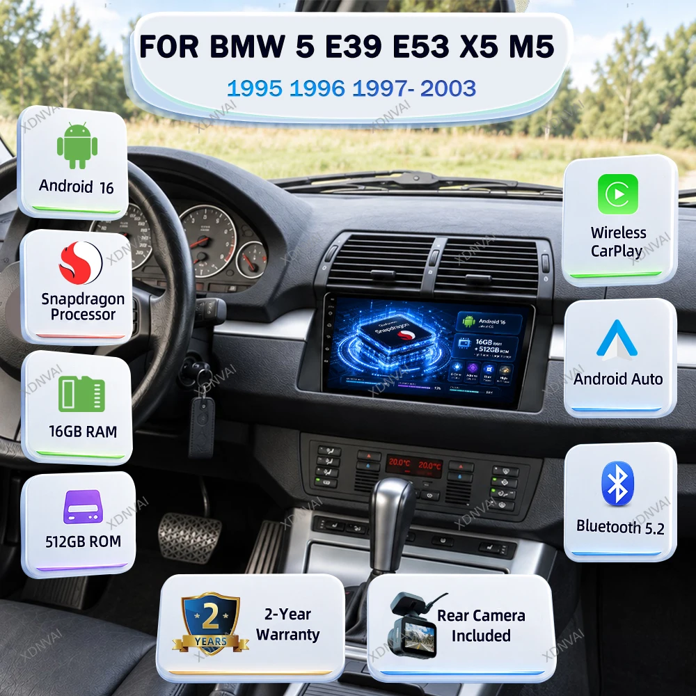 Stereo LTE GPS Android 16 Multimedia For BMW 5 E39 E53 X5 M5 1995 1996 1997- 2003 Navigation Car Radio Video Player  Audio Auto