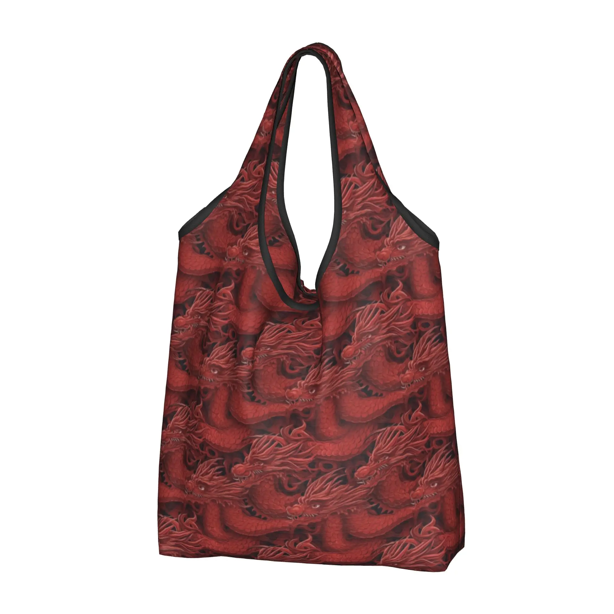 Custom Red Dragon Mayhem Shopping Bag Women Portable Large Capacity Groceries  Tote Shopper Bags