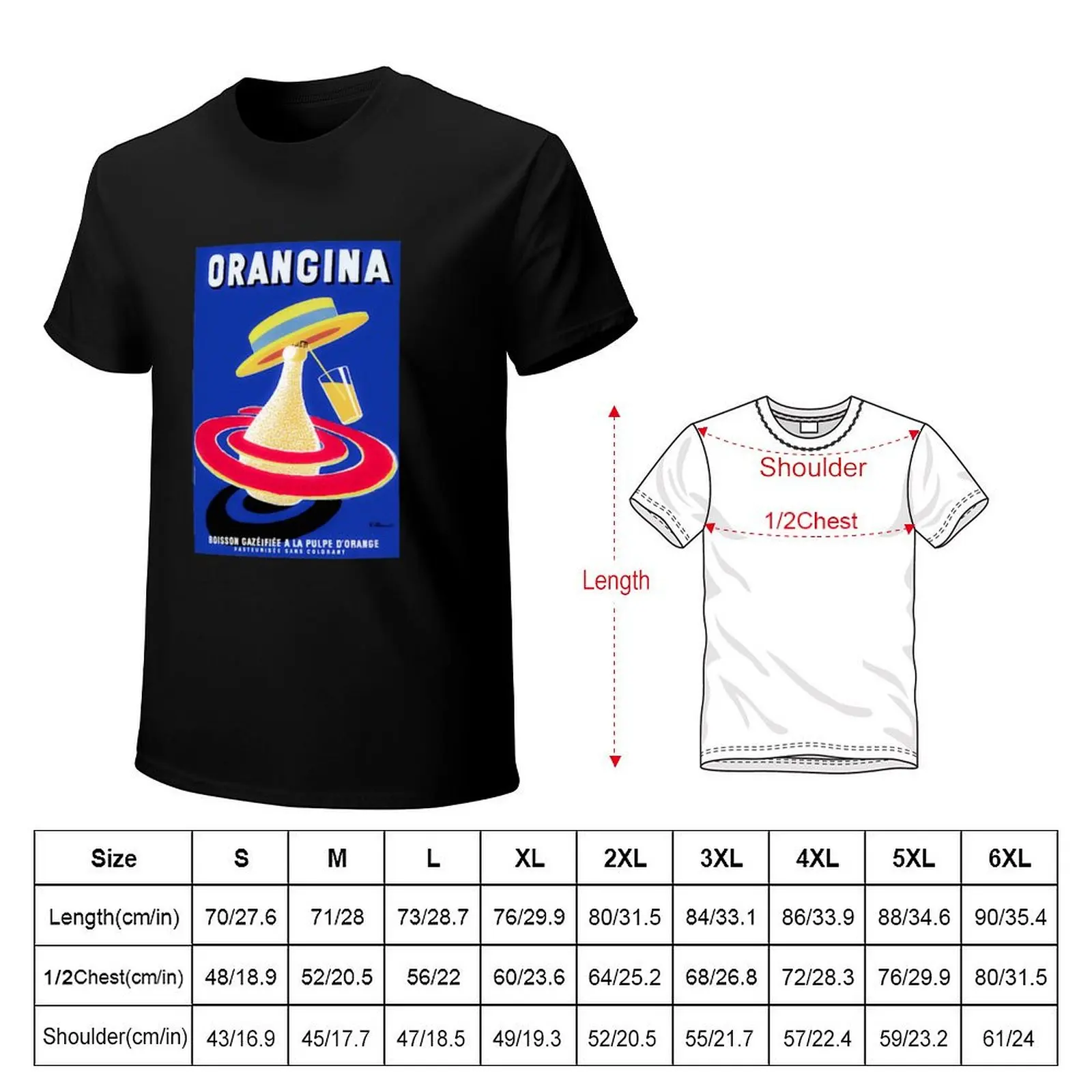 Orangina Vintage French Advert T-Shirt Simple Solid Color Crew Neck Tee