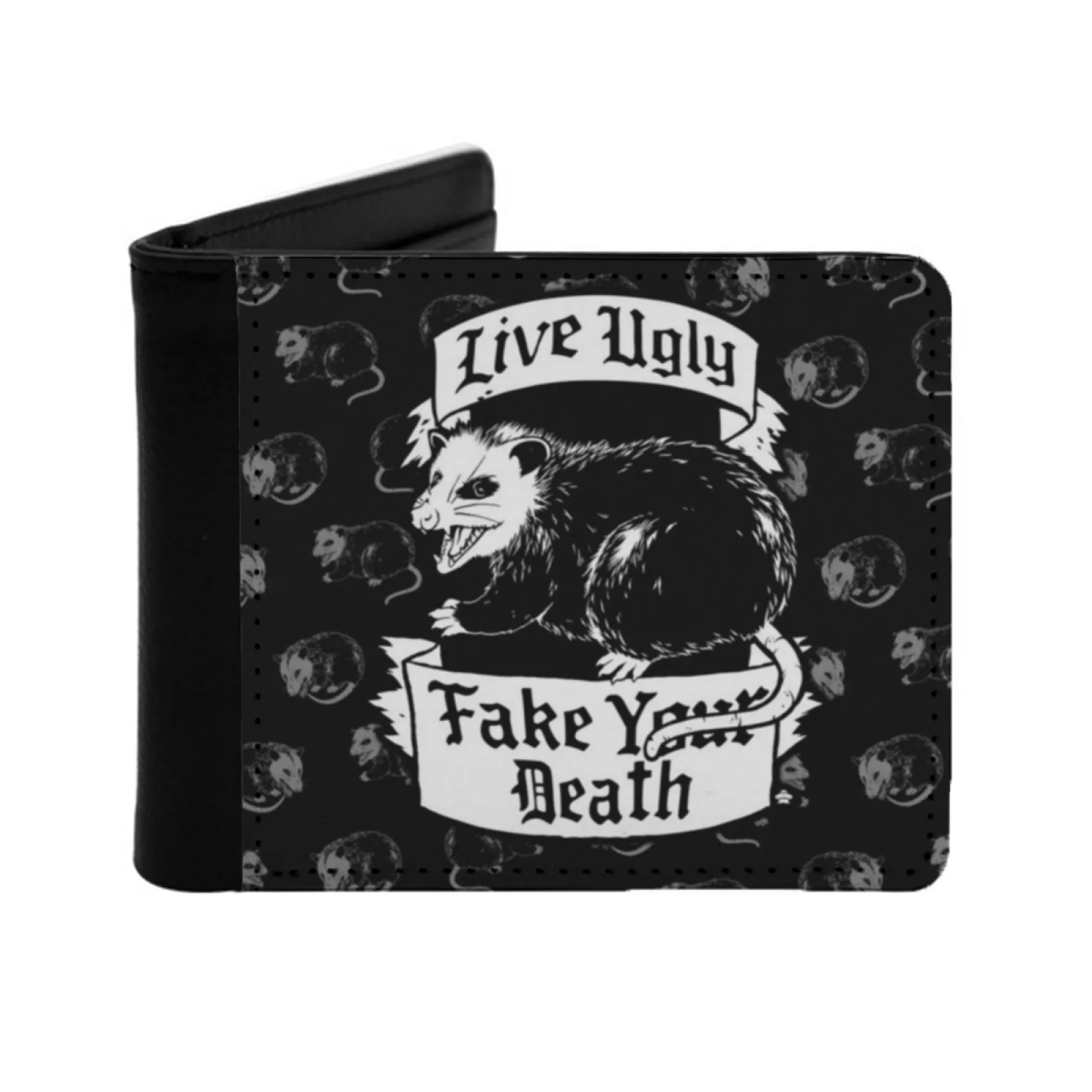 Funny Possum T Shirt Live Ugly Fake Your Death Possum Shirt Men's Wallet Pu Leather Wallet Multifunction Credit Card Purse