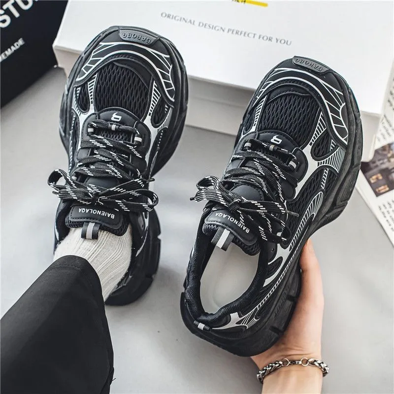 Chunky Turnschuhe Männer 2025 Frühjahr Neue Mode Runden Kopf Lace Up Casual Schuhe Mesh Atmungsaktive Laufschuhe für Männer Tenis masculino