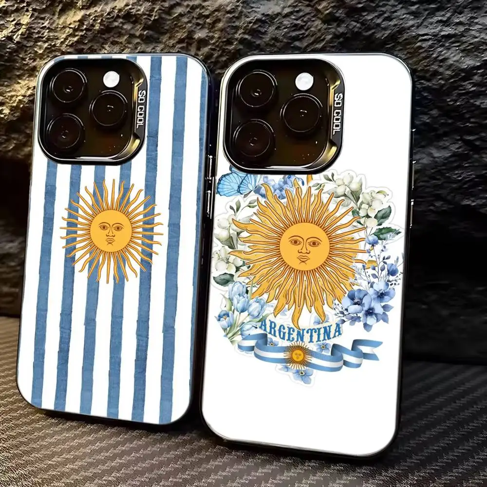 

Argentina Football Support Flag Phone Case For iPhone 17,16,15,14,13,12,11 Plus,Pro Max,XS,Colored Silver Plated Inside Cover