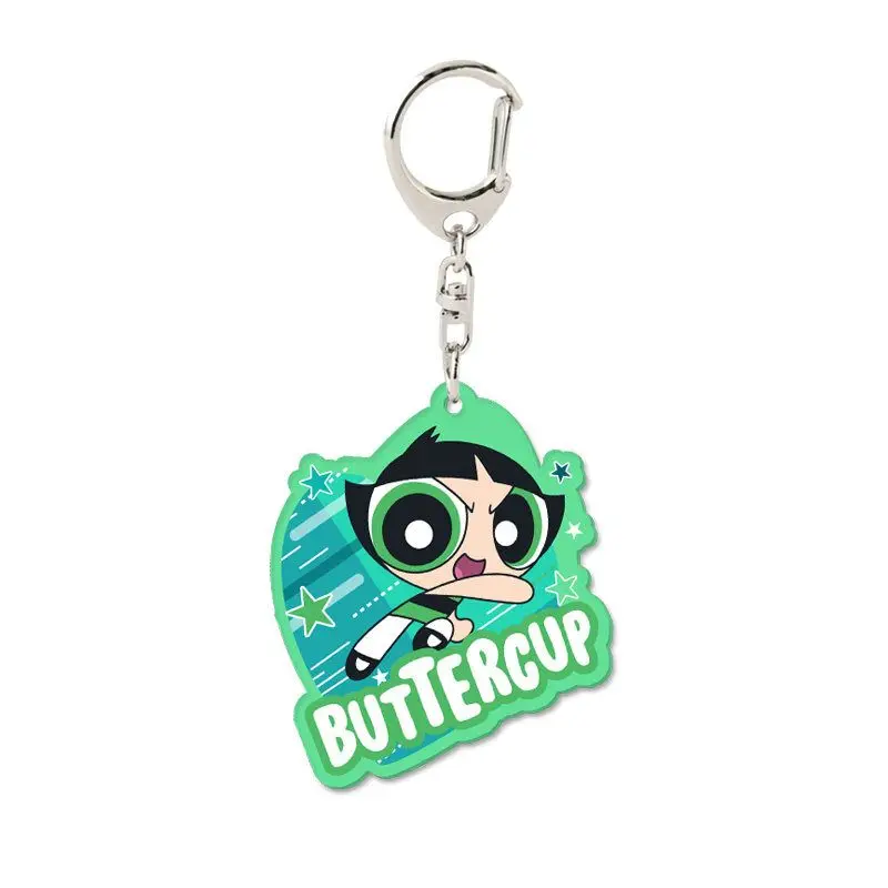 Powerpuff Girls Keychain Buttercup Blossom Kawaii Pendant Anime Doll Bubbles Cartoon Backpack Charm Toy Figurine Holiday Gift - view 2