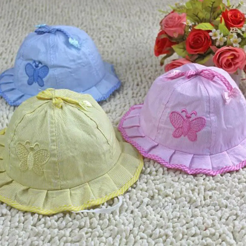 Tampões de algodão estilo verão das meninas do bebê, sol infantil, chapéus borboleta do bebê, moda DIY, mais vendidos