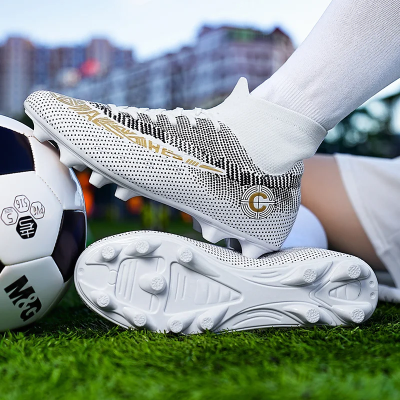 Botas de futebol para homens TF FG, chuteiras antiderrapantes macias, tênis de treinamento de grama, sapatos masculinos ao ar livre, calçado esportivo alto