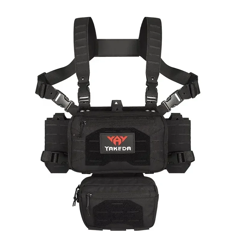 YAKEDA Tactical Chest Mini Rig 1000D Laser-Cut Multifunctional Adjustable Tactical Outdoor Vest with Mag Pouches Wear resistant