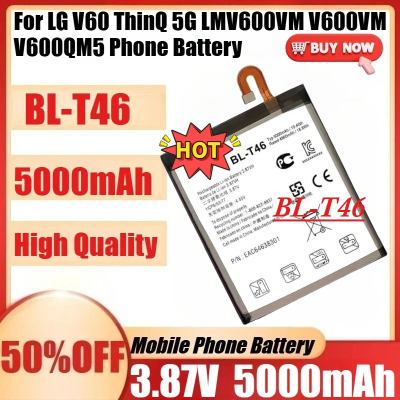 

For LG V60 ThinQ 5G LMV600VM V600VM V600QM5 Phone Bateria New BL-T46 5000mAh 3.87V Battery