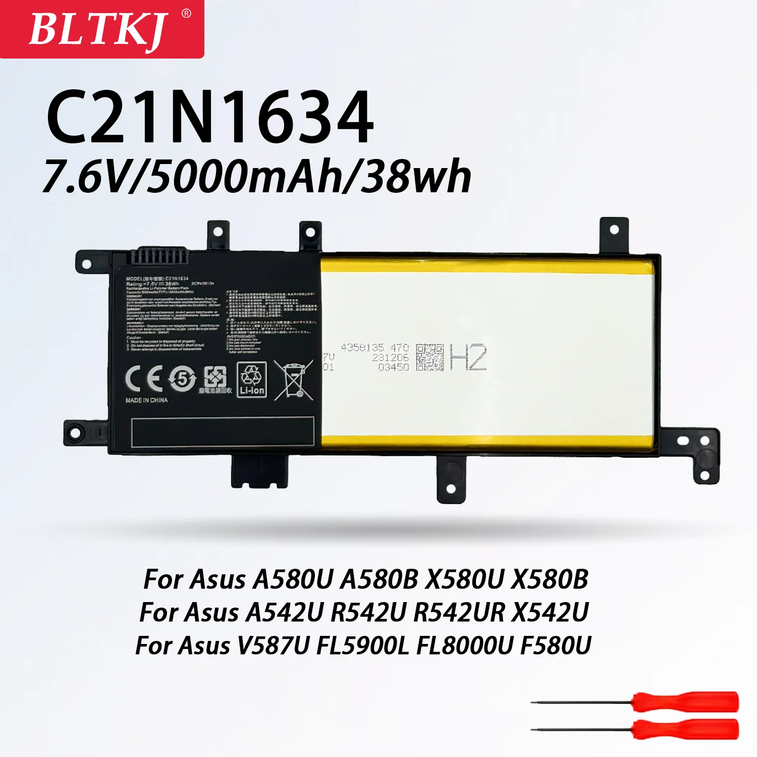 NEW C21N1634 Laptop Battery for Asus A580U A580B X580U X580B A542U R542U R542UR X542U V587U FL5900L FL8000U F580U