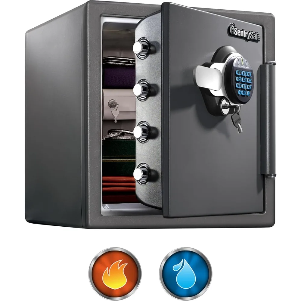 Cassaforte domestica con tastiera digitale: cassaforte in acciaio resistente all'acqua e al fuoco, capacità 1,23 piedi cubi, 17,8 x 16,3 pollici