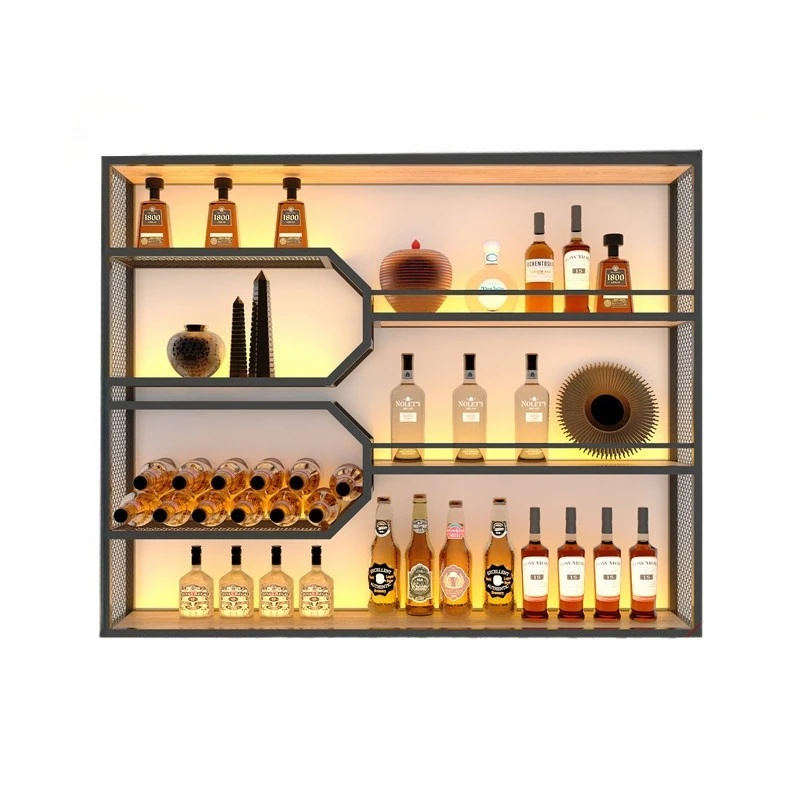 Bar, coffee counter, wall hanging wine display rack, hanging wall wrought iron display storage shelf