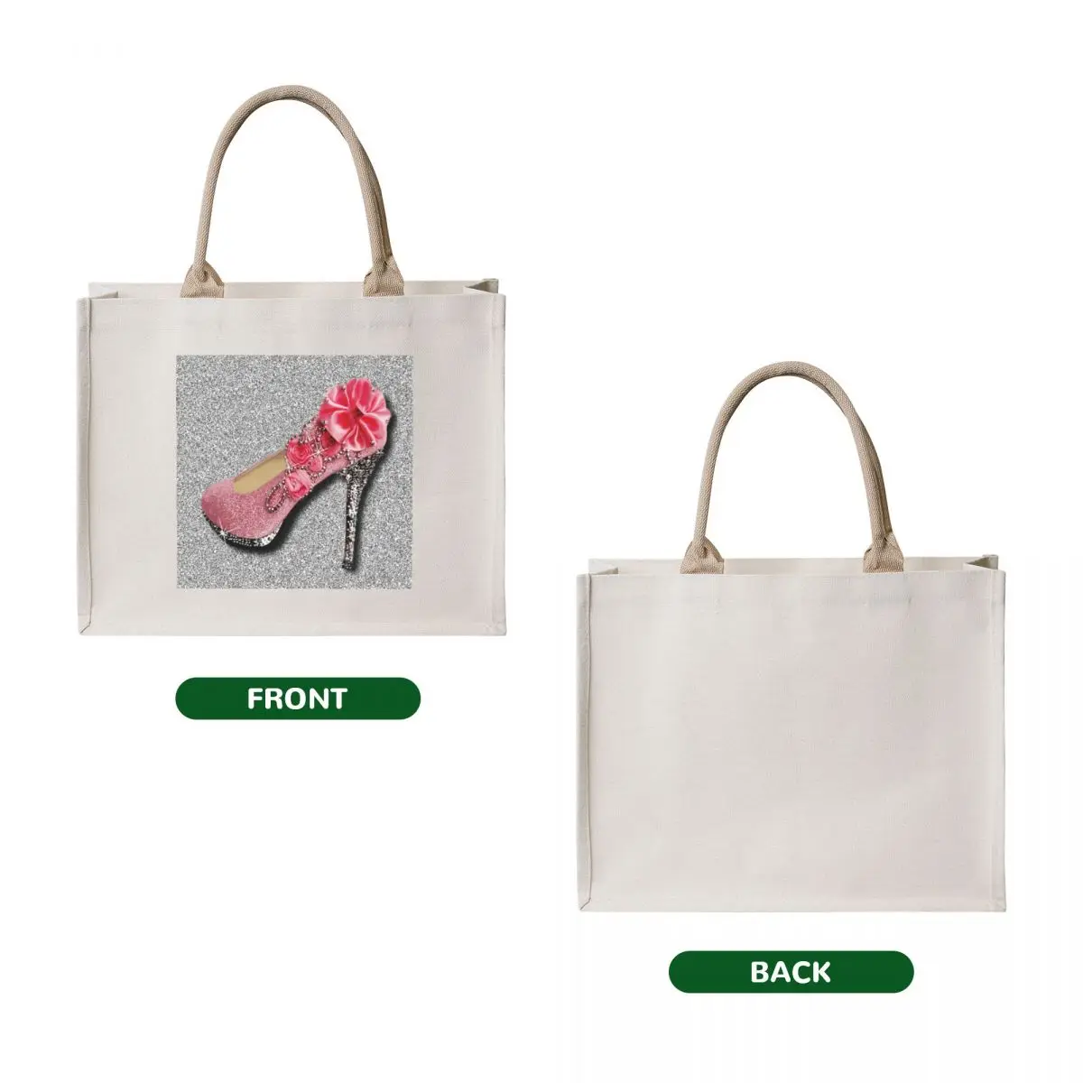ROSE GLITTER FASHION HIGH HEEL SHOE Tote Bag custom canvas bag handbag Women's shopper bag