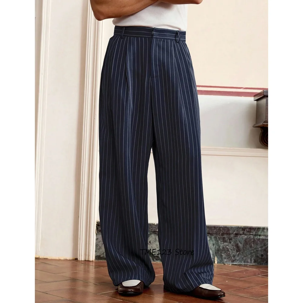 

Men's Tailoring Pants for Man Striped Fabric Loose Business Casual Straight Trousers Work Trouser Classic Clothing