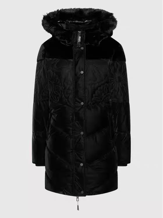 Foreign trade original single Spanish new winter black canary splicing dark flower bead cotton jacke