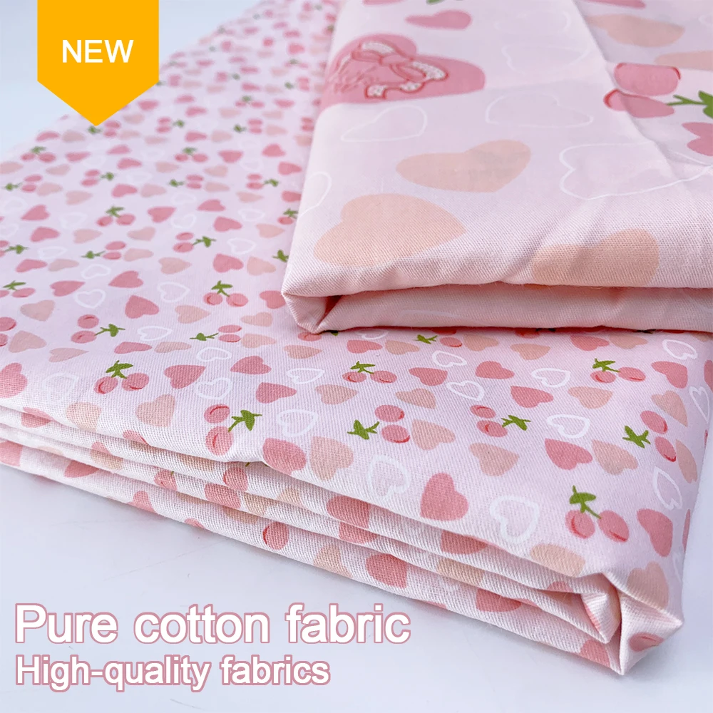 

Pink Heart-shaped Cotton Fabrics By Meters Liquidations Soft Delicate Cute Printed Cartoon Sewing Fabric For Diy Clothing