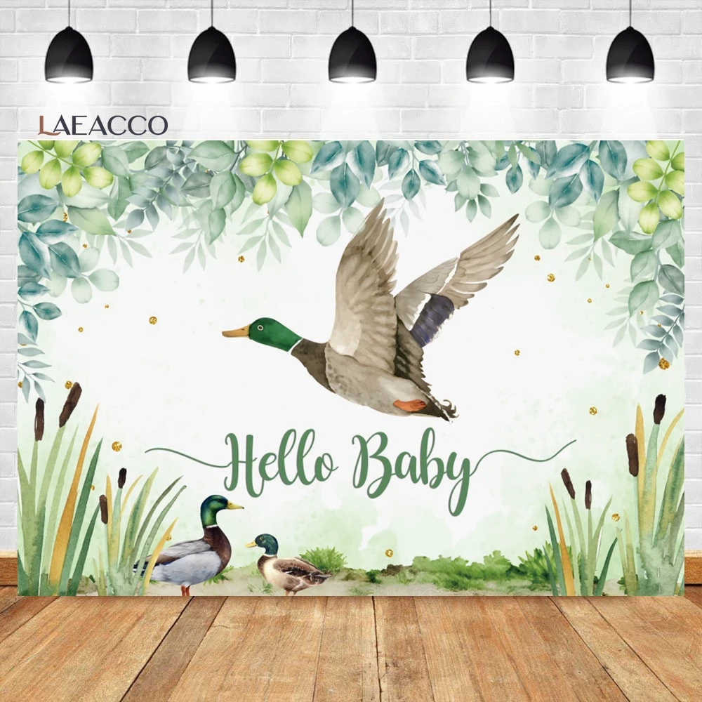 

Laeacco Swan Princess Hello Baby Background Green Leaf Wreath Floral Gold Glitter Girl Baby Shower Portrait Photography Backdrop