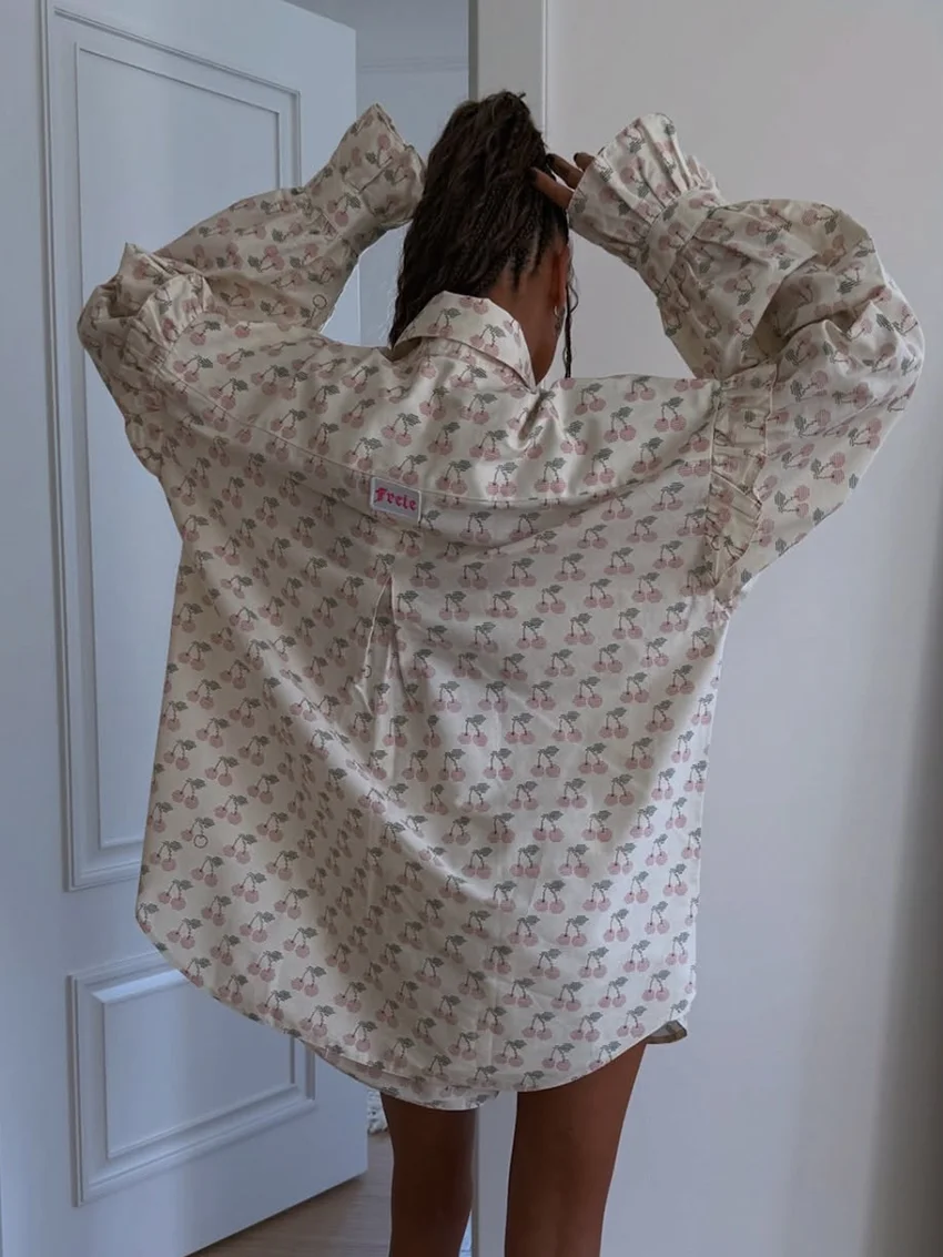 Marthaqiqi Printing Female Pajama Suit Long Sleeve Robe Turn-Down Collar Sleepwear Tank Top Nightwear Shorts Nightie 3 Piece Set