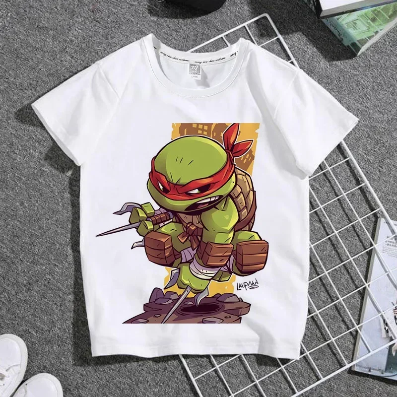 New Teenage Mutant Ninja Turtles Q Version of Children\'s Cartoon T-shirt TMNT Children\'s Animation Printing Short-sleeved Tops