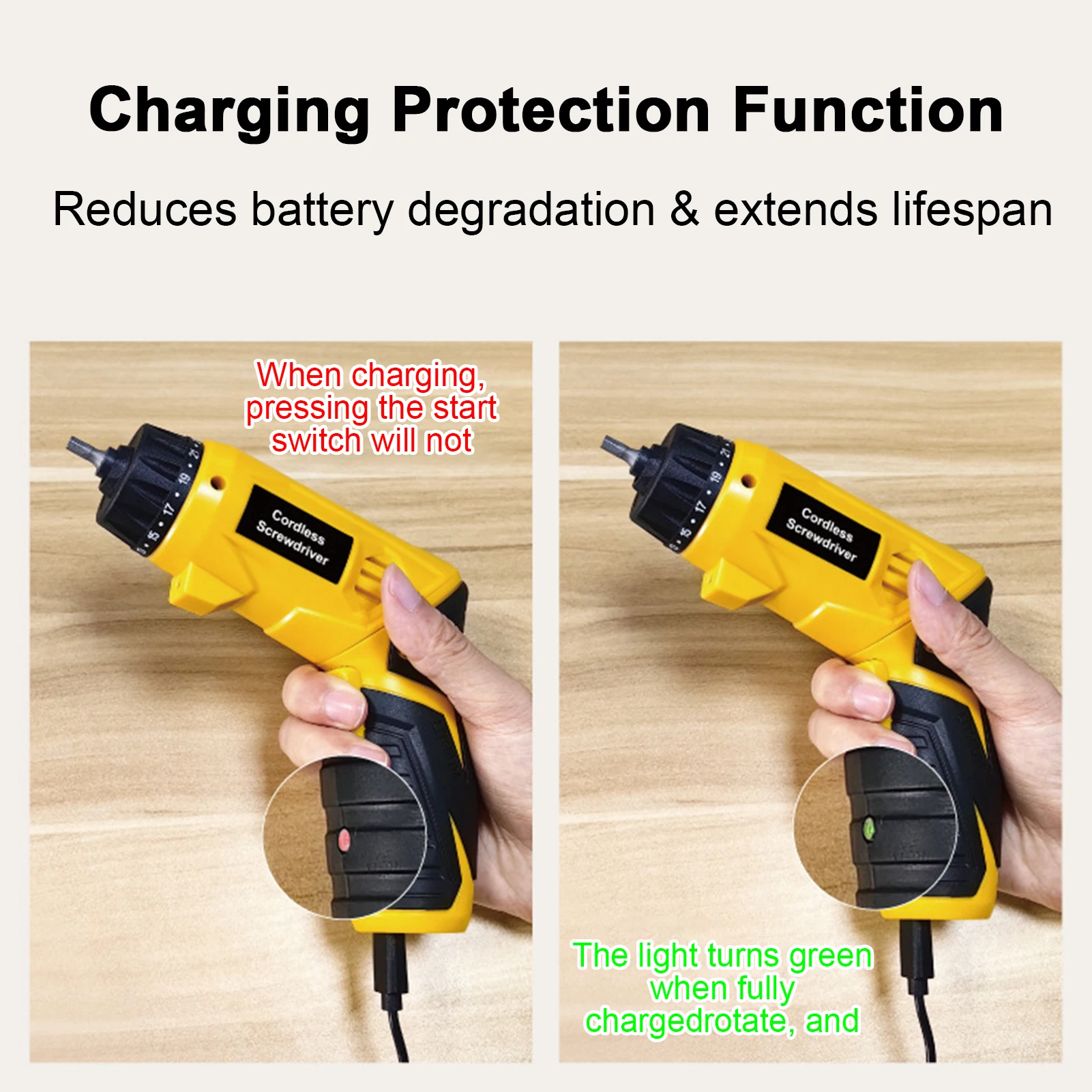 طقم مفك براغي كهربائي لاسلكي، مفك براغي 4 نان·م قابل لإعادة الشحن مع لقم قصيرة وطويلة، 23 إعداد عزم دوران، ضوء عمل LED