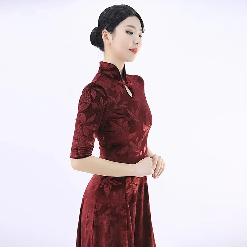 Cheongsam Übungskleidung Flamenco Tanzrock Walzer Tango Foxtrot Ballsaal Kleid Wettbewerbskleid Gesellschaftstanzkleid