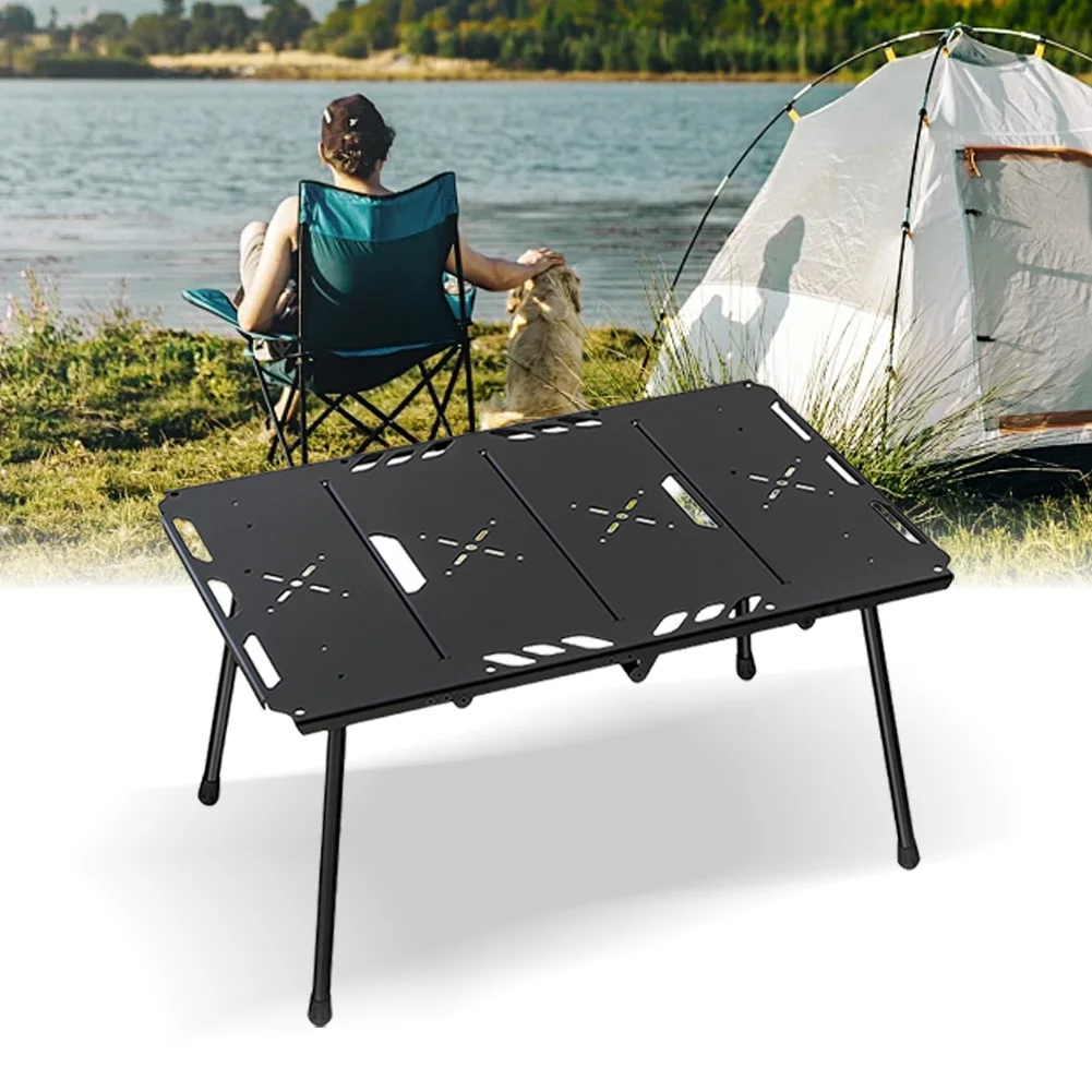 4-Fold Outdoor Folding Table with Carry Bag Lightweight Foldable Table Collapsible Camping Table for Outdoor Picnic BBQ