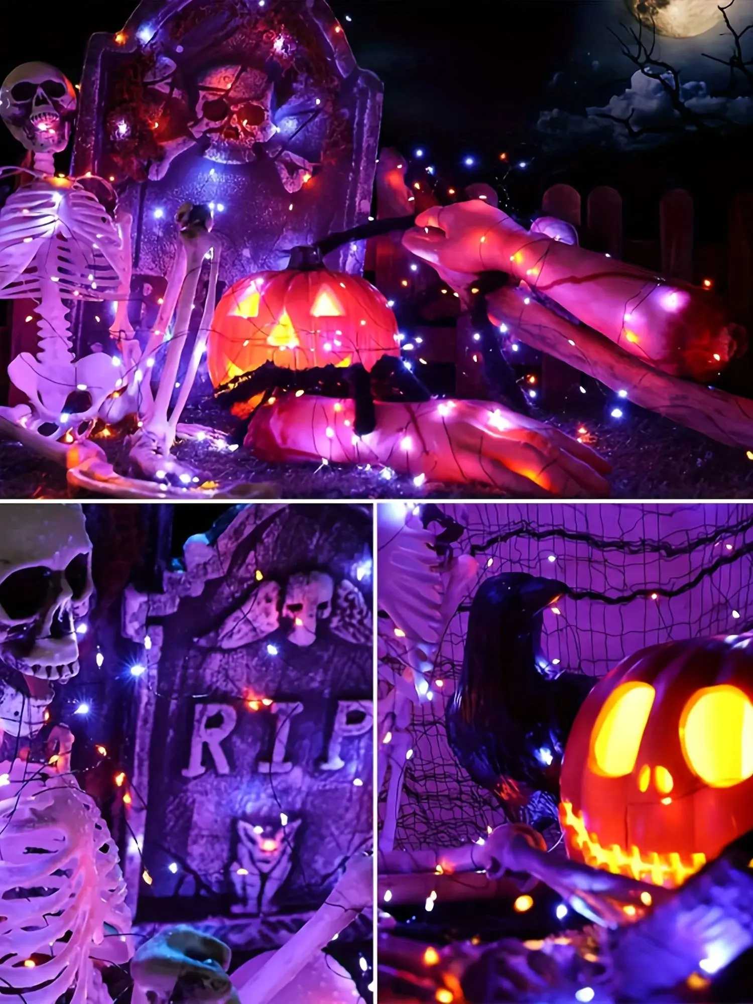 Solar Power Halloween String Lights, Laranja e Roxo, Fairy Lights, Jardim ao ar livre, Balcony Party, 200 LEDs