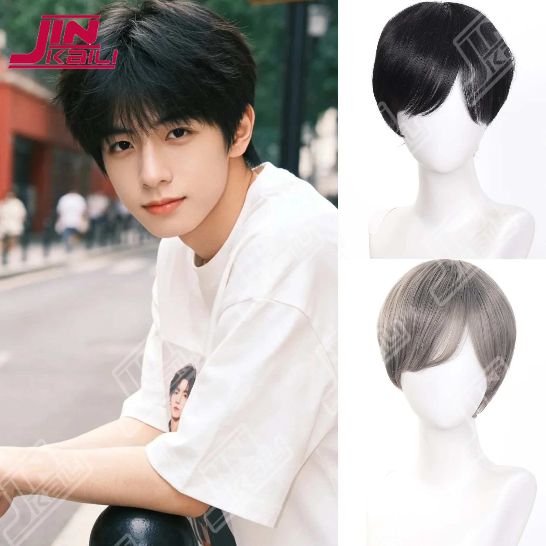 

JKL Men Women Synthetic Anime Cosplay Wigs Short Straight Hair Heat Resistance Multicolour Universal Cosplay Layered Short Wig