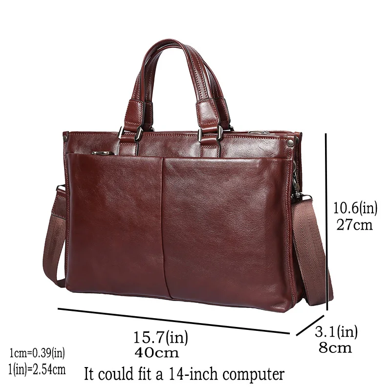 Vegetable tanned head layer cowhide handbag Casual Business leather briefcase 14 