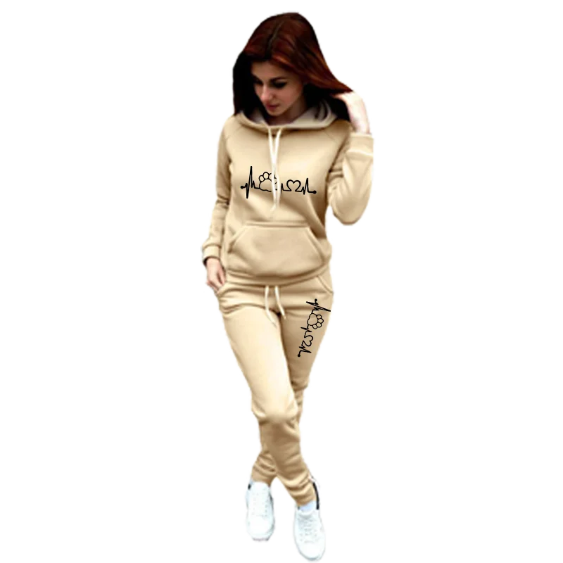 Fashion Women Track Suits Sports Wear Jogging Suits Ladies Hooded Tracksuit Set Clothes Hoodies+Sweatpants Sweat Suits