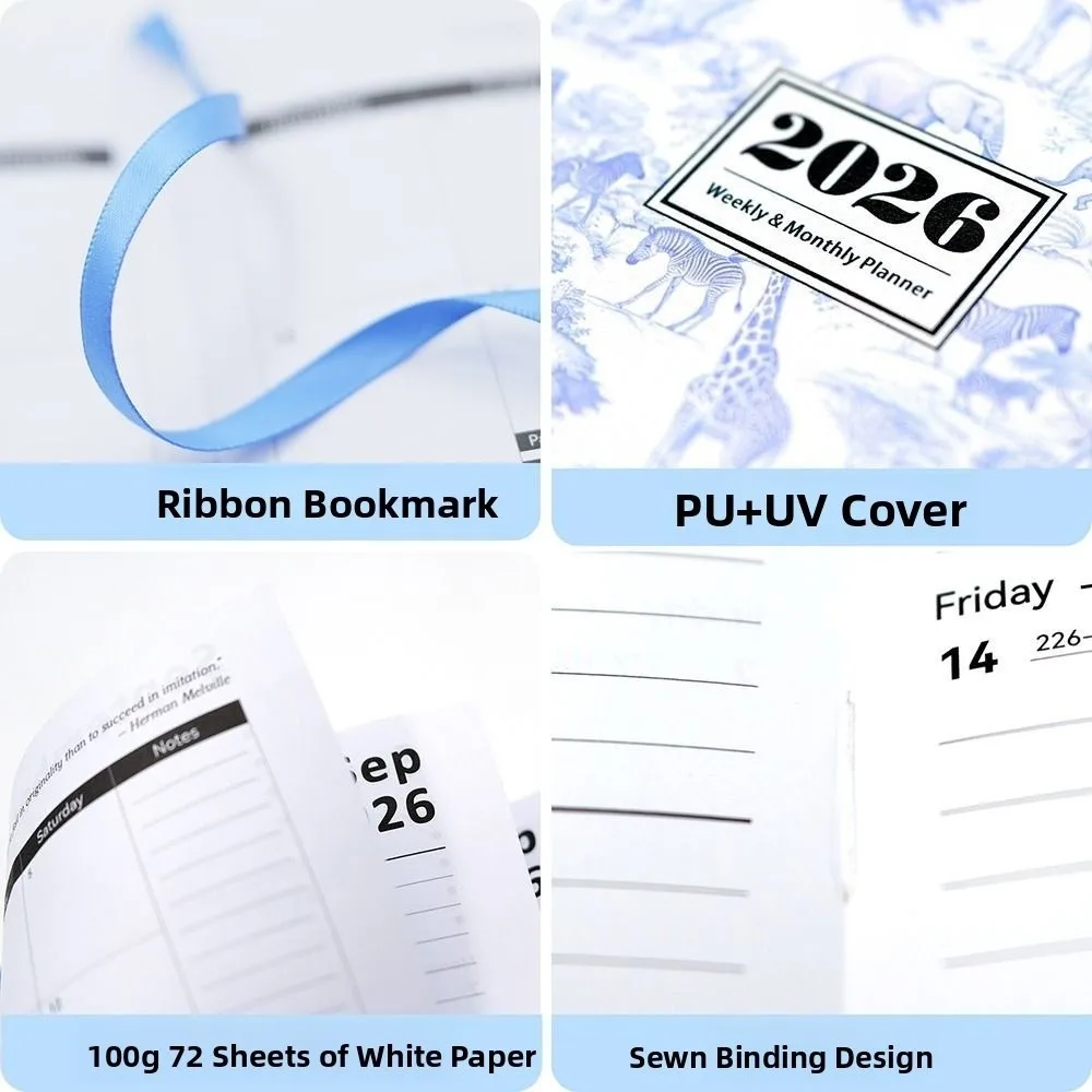 ภาษาอังกฤษ 2026 Schedule Planner Notepad สวมใส่ 12 เดือน A5 Agenda Planning Notebook PU หนังกระดาษหนา